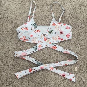 White floral cross wrap bathing suit